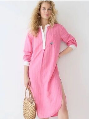 J. Crew Cotton-linen popover cover-up shirt-dress in pink stripe size S